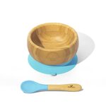 Avanchy Bamboo Suction Baby Bowl and Spoon Trauku komplekts bērniem Blue