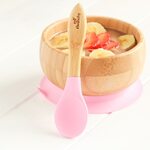 Avanchy Bamboo Suction Baby Bowl and Spoon Trauku komplekts bērniem Magenta