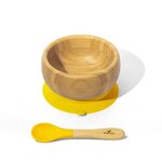 Avanchy Bamboo Suction Baby Bowl and Spoon Trauku komplekts bērniem Yellow