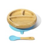 Avanchy Bamboo Suction Baby Plate and Spoon Trauku komplekts bērniem Blue
