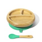 Avanchy Bamboo Suction Baby Plate and Spoon Trauku komplekts bērniem Green