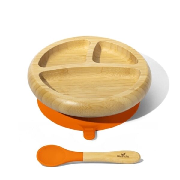 Avanchy Bamboo Suction Baby Plate and Spoon Trauku komplekts bērniem Orange