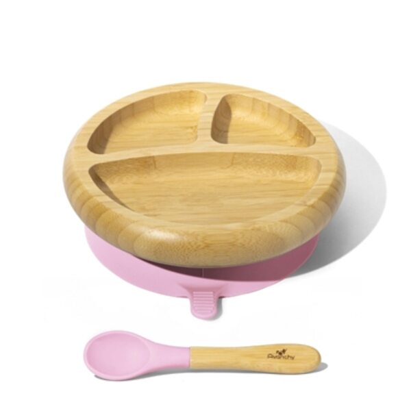 Avanchy Bamboo Suction Baby Plate and Spoon Trauku komplekts bērniem Pink