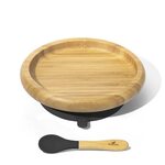 Avanchy Bamboo Suction Classic Plate and Spoon Trauku komplekts bērniem Black