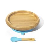 Avanchy Bamboo Suction Classic Plate and Spoon Trauku komplekts bērniem Blue