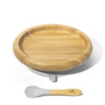 Avanchy Bamboo Suction Classic Plate and Spoon Trauku komplekts bērniem Gray