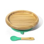 Avanchy Bamboo Suction Classic Plate and Spoon Trauku komplekts bērniem Green