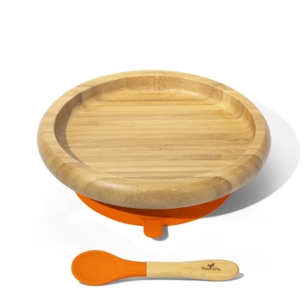 Avanchy Bamboo Suction Classic Plate and Spoon Trauku komplekts bērniem Orange
