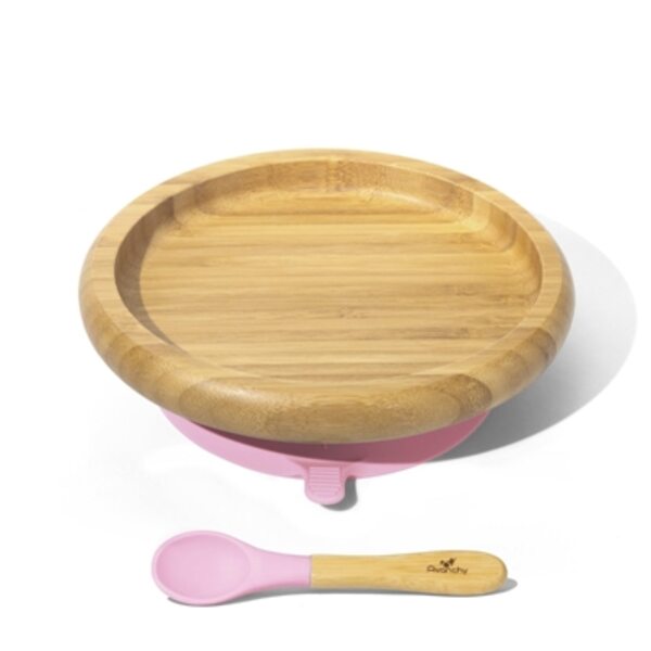 Avanchy Bamboo Suction Classic Plate and Spoon Trauku komplekts bērniem Pink