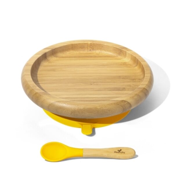 Avanchy Bamboo Suction Classic Plate and Spoon Trauku komplekts bērniem Yellow