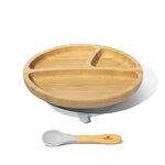 Avanchy Bamboo Suction Toddler Plate and Spoon Trauku komplekts bērniem Gray