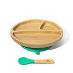 Avanchy Bamboo Suction Toddler Plate and Spoon Trauku komplekts bērniem Green