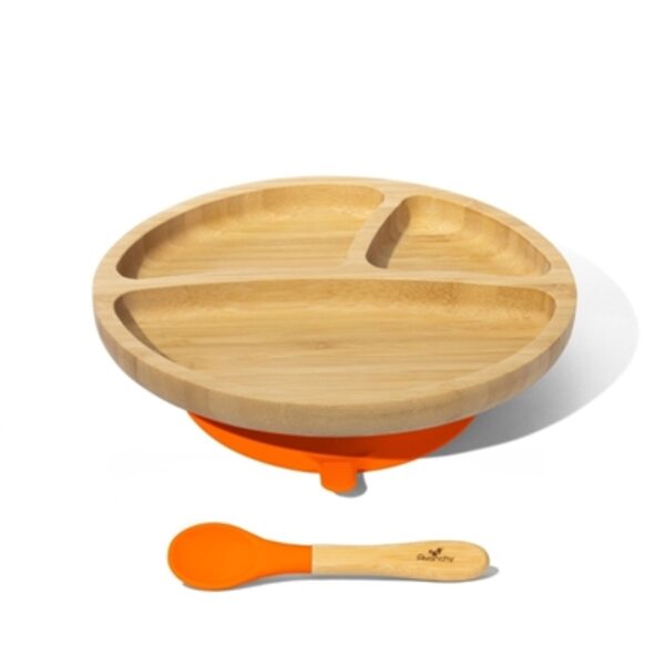 Avanchy Bamboo Suction Toddler Plate and Spoon Trauku komplekts bērniem Orange