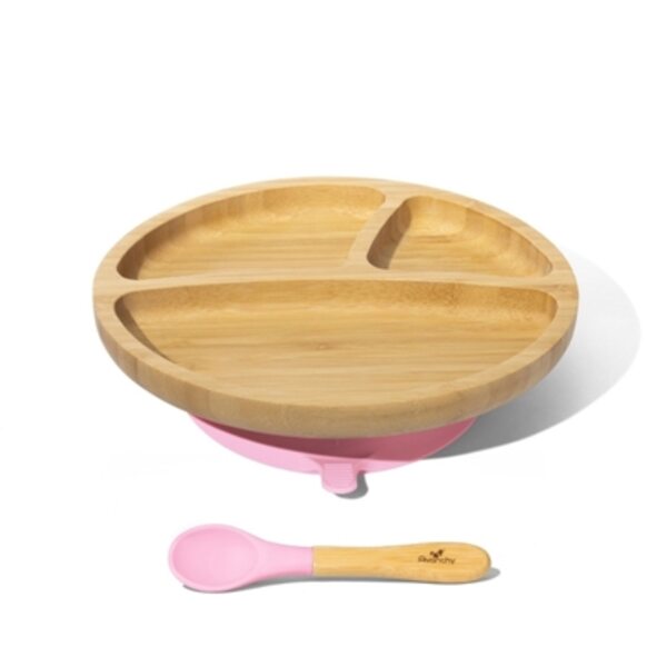 Avanchy Bamboo Suction Toddler Plate and Spoon Trauku komplekts bērniem Pink