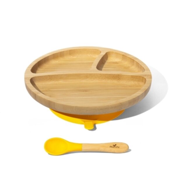 Avanchy Bamboo Suction Toddler Plate and Spoon Trauku komplekts bērniem Yellow