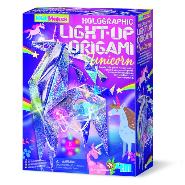 4M KidzMaker DIY komplekts Hologrāfiskais origami vienradzis ar gaismiņām, 00-04776