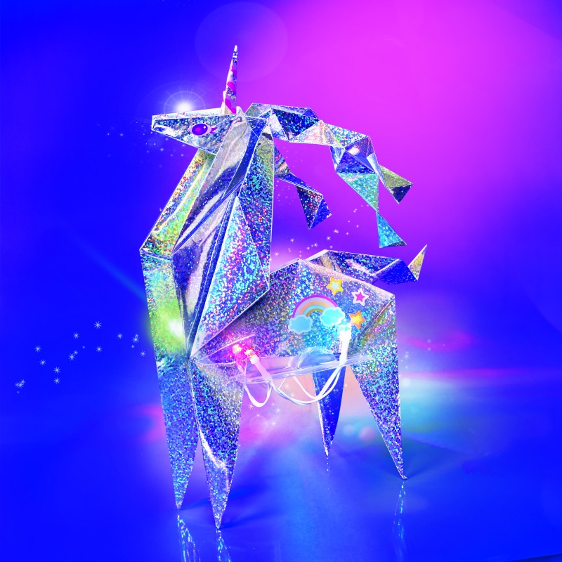 4M KidzMaker DIY komplekts Hologrāfiskais origami vienradzis ar gaismiņām, 00-04776