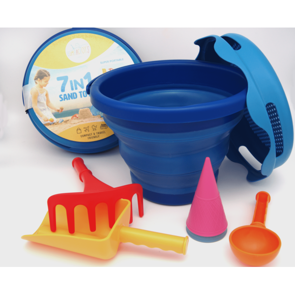 COMPACTOYS Pludmales spainis ar smilšu kastes rotaļlietām 7-in-1, zils, 99100201