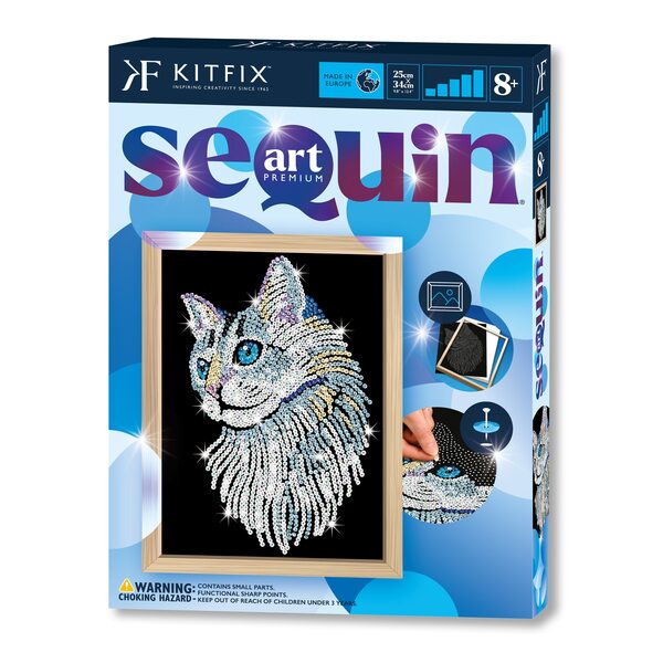 KITFIX Amatniecības komplekts Sequin Art Blue Premium spīdumiņu māksla, Balts kaķis, FP1711 KITFIX Amatniecības komplekts Sequin Art Blue Premium spīdumiņu māksla, Balts kaķis, FP1711