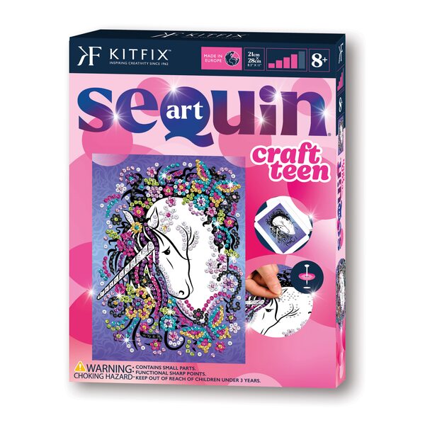 KITFIX Amatniecības komplekts Sequin Art Craft Teen spīdumiņu māksla, Vienradzis, FP2204