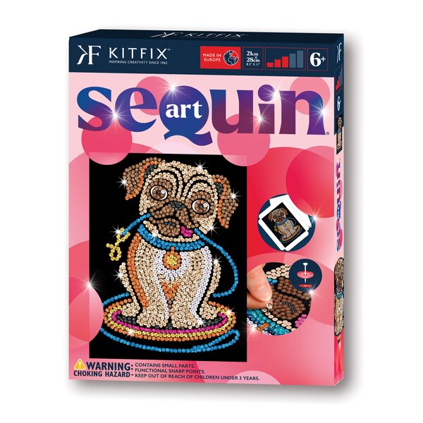 KITFIX Amatniecības komplekts Sequin Art Red spīdumiņu māksla, Mopsīte Lilija, FP2414