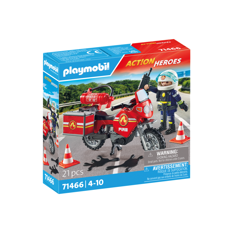 PLAYMOBIL ACTION HEROES Ugunsdzēsēju motocikls un naftas noplūdes incidents 71466, 71466P