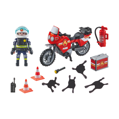 PLAYMOBIL ACTION HEROES Ugunsdzēsēju motocikls un naftas noplūdes incidents 71466, 71466P