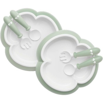 BabyBjorn Galda piederumi Baby Plate, Spoon and Fork 2 sets Powder green