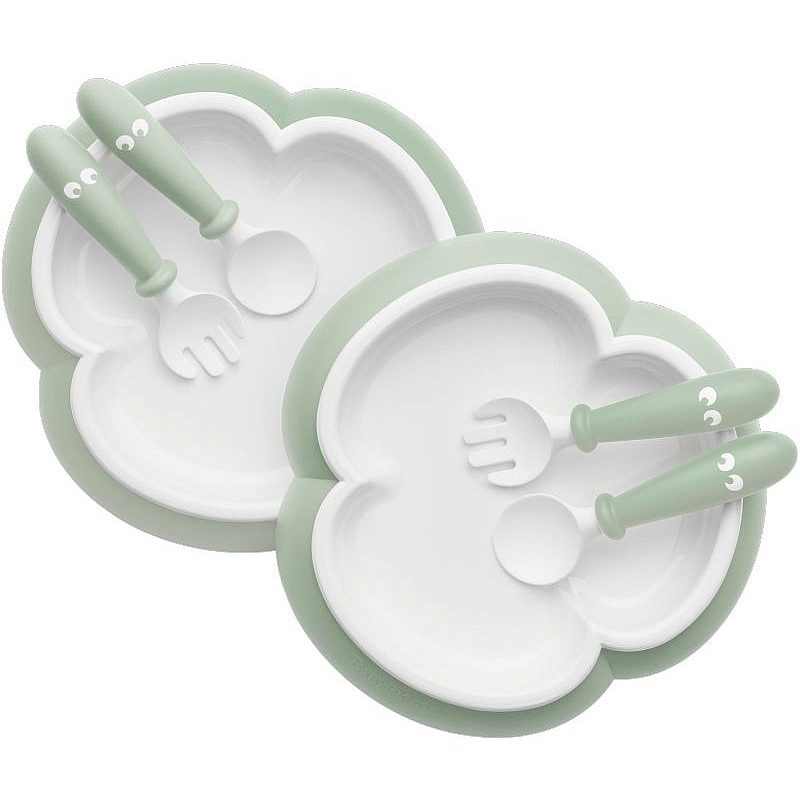 BabyBjorn Детская Тарелка, Ложка и Вилка Baby Plate, Spoon and Fork 2 sets Powder green