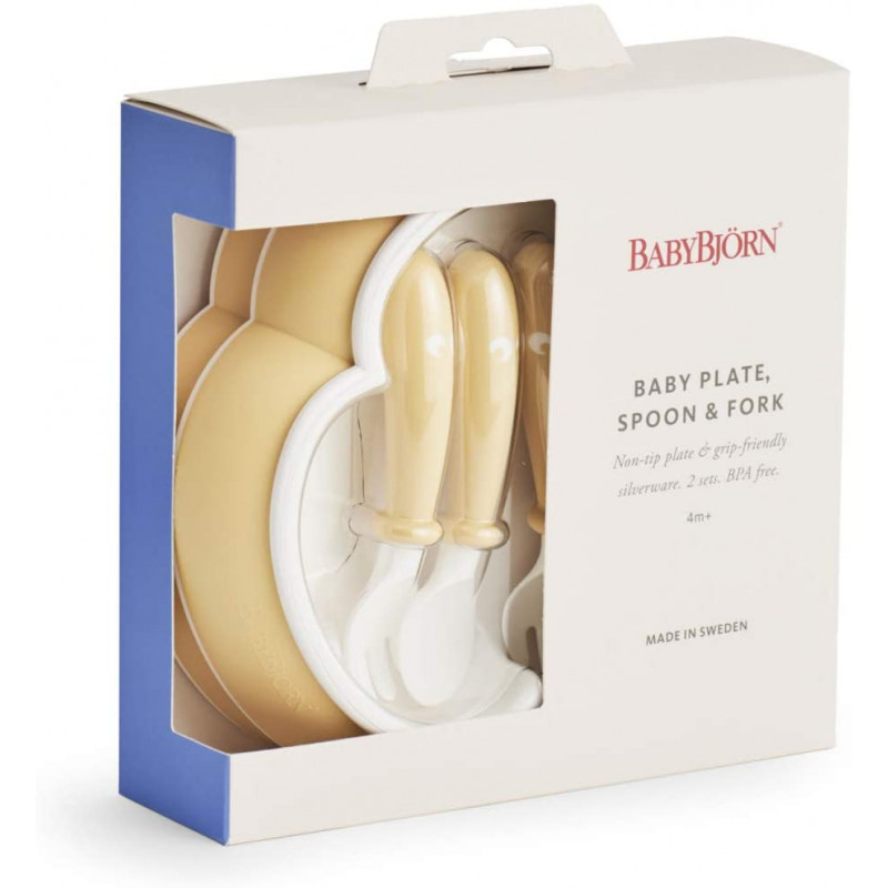 BabyBjorn Детская Тарелка, Ложка и Вилка Baby Plate, Spoon and Fork 2 sets Powder Yellow
