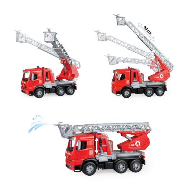 Lena Ugunsdzēsēju ma&scaron;īna ar pagarināmām kāpnem un ūdens strūklu Worxx  Mercedes Arocs 52 cm L04615 kastē Lena Čehija