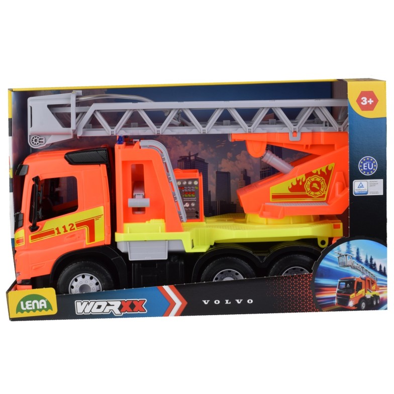 Lena Ugunsdzēsēju ma&scaron;īna ar pagarināmām kāpnem un ūdens strūklu Worxx  Volvo 52 cm kastē Lena Čehija L04625